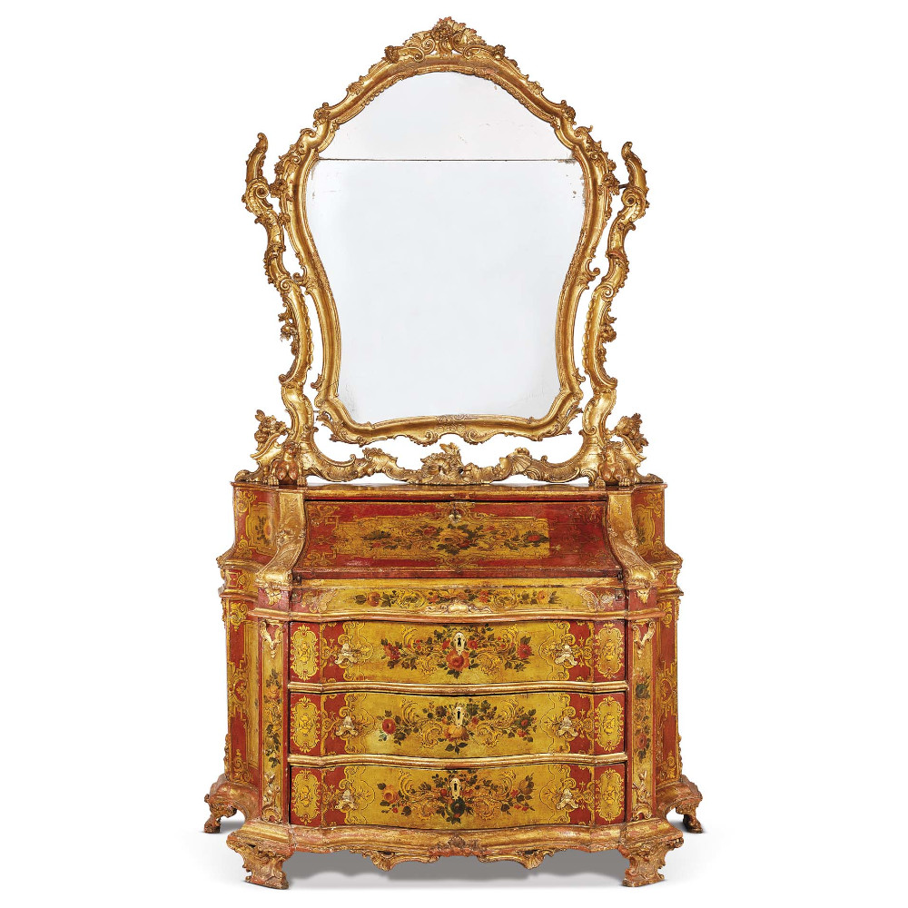 Bureau in legno laccato con specchiera in legno dorato